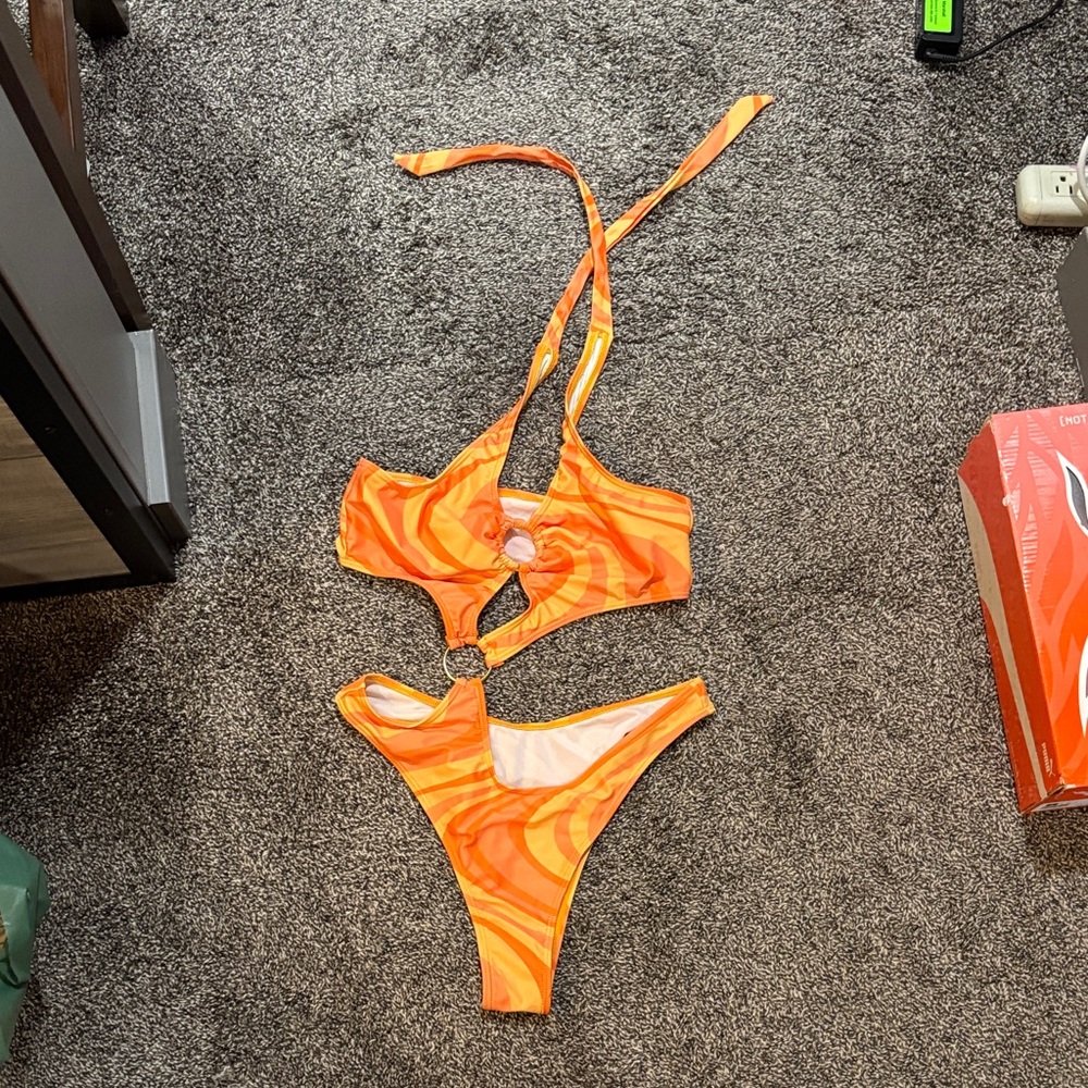 Brandy Melville Orange Swirl One Piece Swimsuit